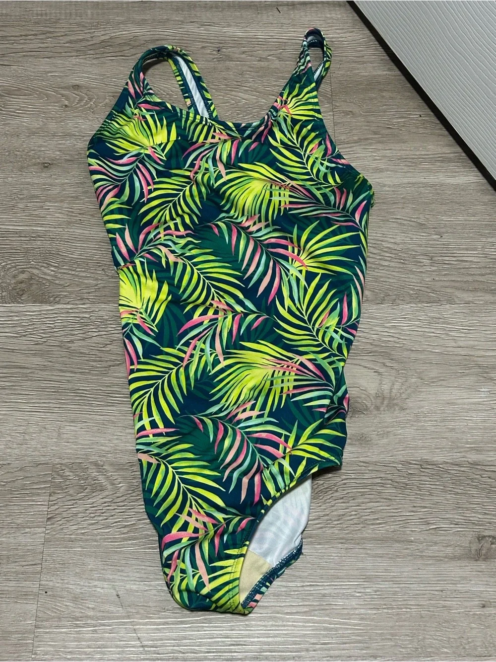Lands' End Girls' Tropical Leaf One-Piece Swimsuit - Green & Pink